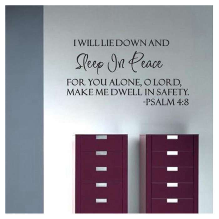 Sleep In Peace Psalm 4:8 Bible Verse Lettering Wall Decal Decor Quote Inspire