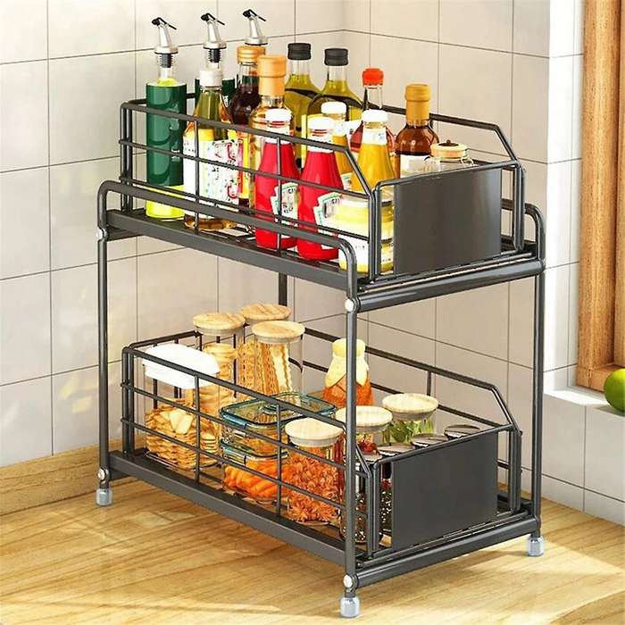 Sliding Drawer Organizer Kitchen 2 Layer Multipurpose Rack Cabinet Storage Rack Bathroom Kitchen