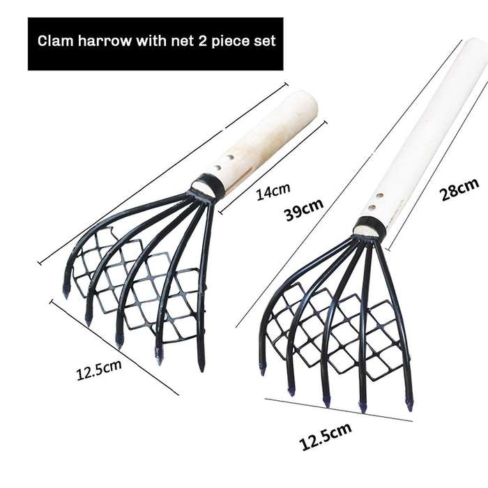 Small Nail Rake with Net Bag Small Rake Shell Digging Tool Sea Catching Small Wooden Rake Wooden Han