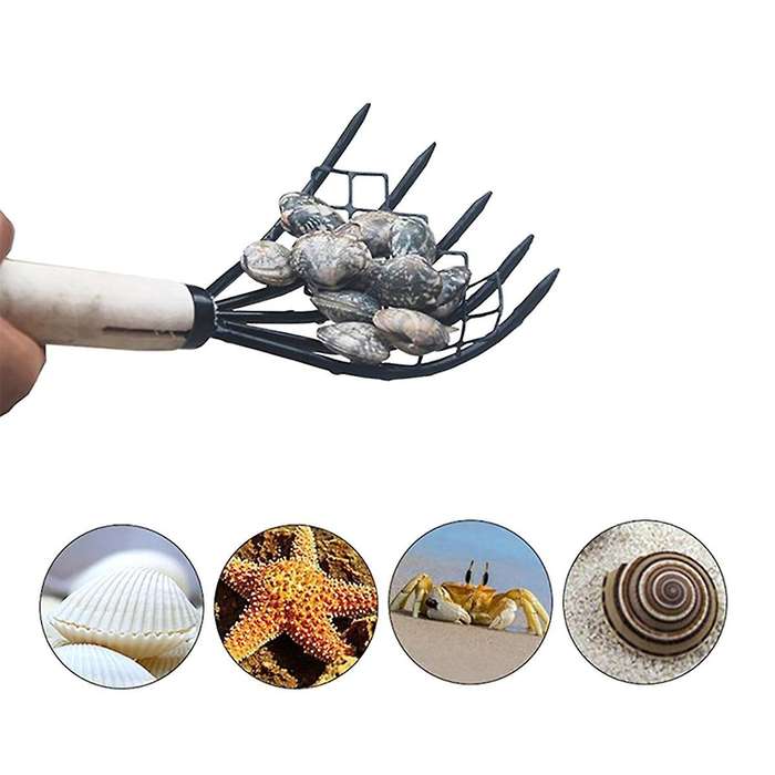 Small Nail Rake with Net Bag Small Rake Shell Digging Tool Sea Catching Small Wooden Rake Wooden Han