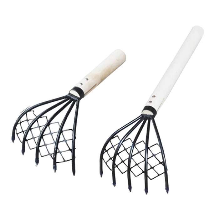 Small Nail Rake with Net Bag Small Rake Shell Digging Tool Sea Catching Small Wooden Rake Wooden Han