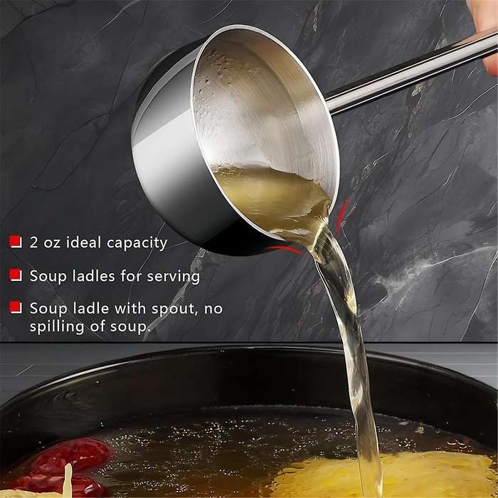 Small Soup Ladle Stainless Steel Metal Deep Spoon with Pour Spout 2 Oz Long Handle Ladles Heat-Resis