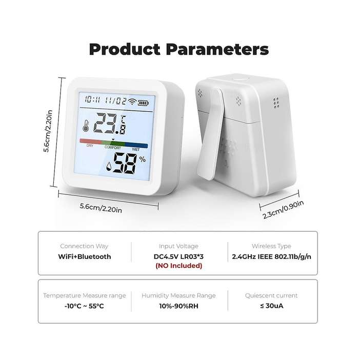 Smart WiFi Temperature and Humidity Sensor,Tuya Indoor Hygrometer Thermometer with LCD Display Backl