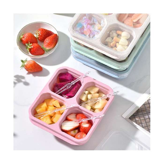 Snack Containers Reusable 4 Divided Compartments Bento Snack Box Meal Prep Containers with Snacks, F