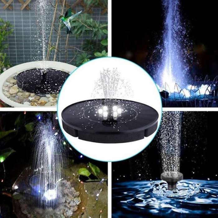 Solar Fountain Pump with LED Lights, Built-in 2000MAh Battery, Floating Water Fountain for Outdoor,