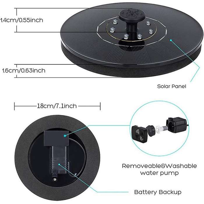 Solar Fountain Pump with LED Lights, Built-in 2000MAh Battery, Floating Water Fountain for Outdoor,
