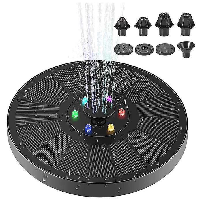 Solar Fountain Pump for Bird Bath,3W Floating Fountain with 6 LED Lights,7 Nozzles,for Garden, Pond,