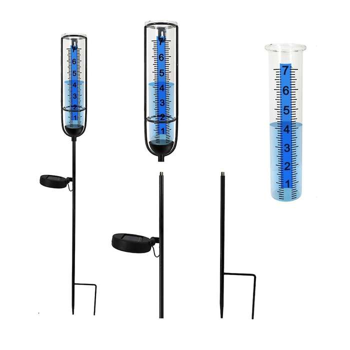 Solar Lamp Rain Gauge,7inch Rain Gauge Outdoor, Large Clear Numbers and Rain Measuring Tool for Gard