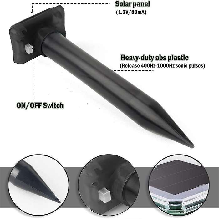 Solar Mole Repellent, Ultrasonic & Solar Powered Mouse Repellent, Waterproof Chaser for Lawn, Patio