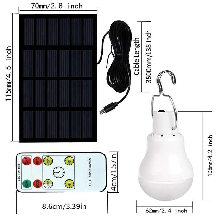 Solar Rechargeable Emergency Light Bulb Led Light Sensing Remote Control Camping Light