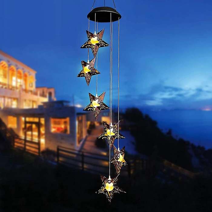 Solar Wind Chimes Star Wind Chime Warm LED Hanging Solar Lights Decor Memorial Thanksgiving Gifts