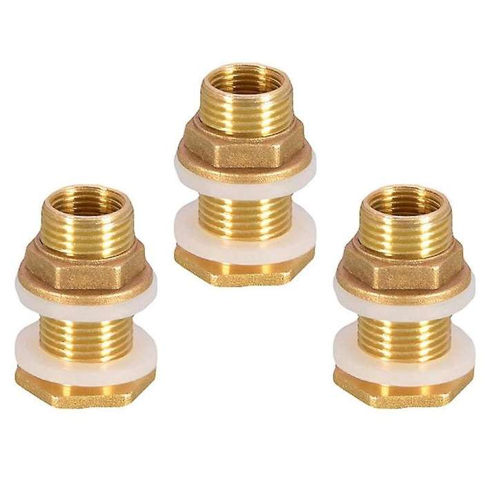 Solid Brass Bulkhead Fitting, 3 Sets 3/8 Inch Female 1/2 Inch Male Solid Brass Water Tank Connector