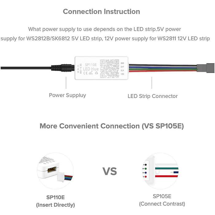SP110E Bluetooth Controller DC5-12V for WS2812B SK6812 RGB/RGBW Lights LED Pixel Strip Smart Phone A
