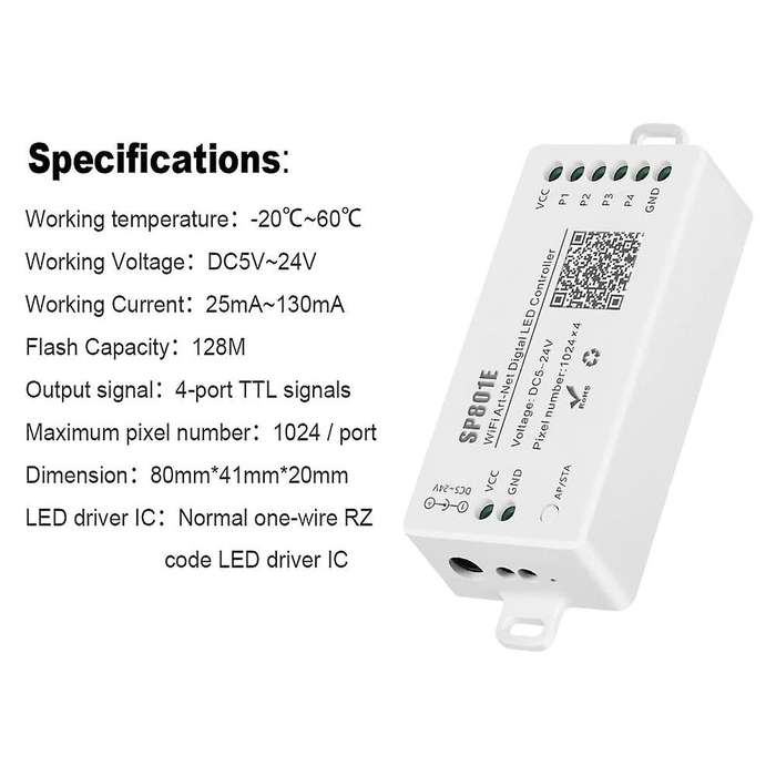 Sp801e Wifi Art-net Led Controller Led Panel Module Ws2812b Ws2811 Light Strip Wireless Control Dc5