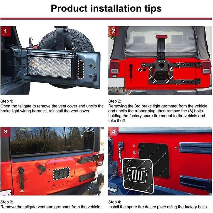 Spare Tire Delete Plate & Body Plugs Compatible for JK JKU 2007 to 2018