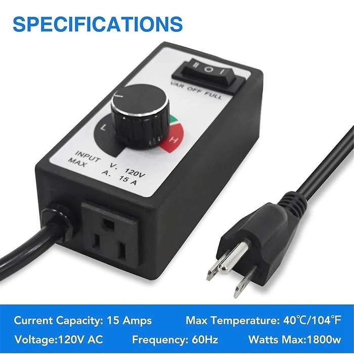 Speed Controller Fan Speed Controller 120V 15Amp Speed Adjuster for Exhaust Fan and Inline Duct Fan
