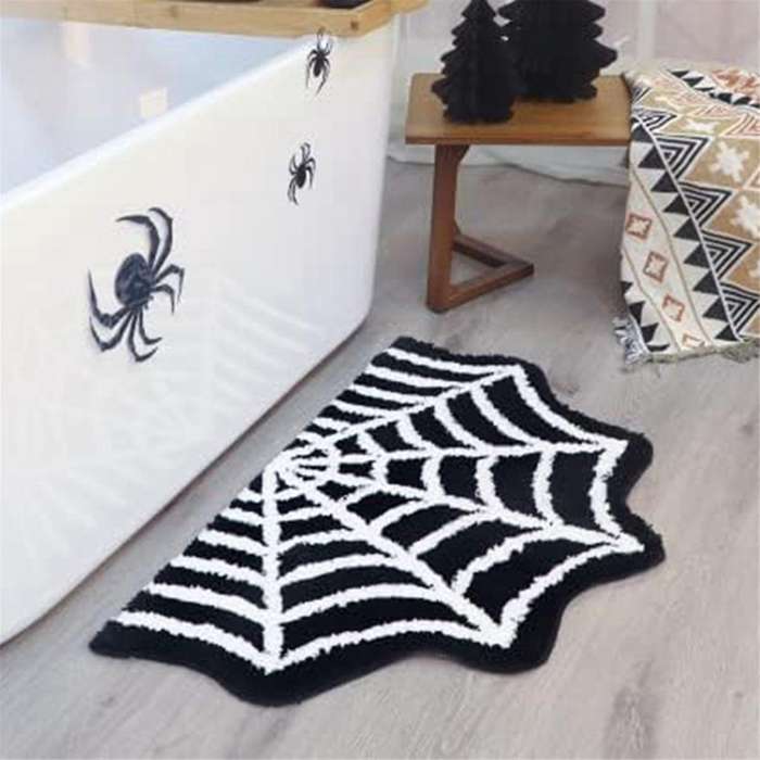 Spider Web Bath Mat Halloween Rug Bathroom Decor Gothic Home Decor Witchy Horror Goth Room Rugs Goth