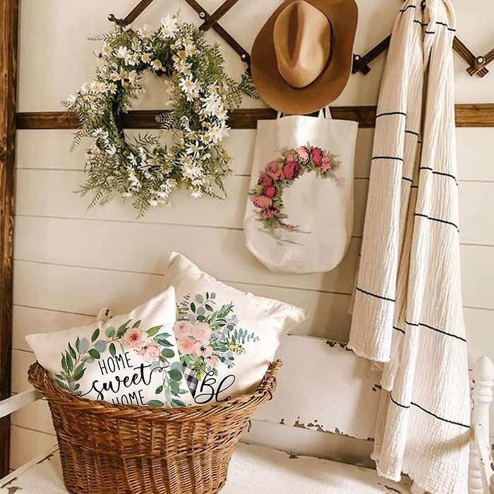 Spring Pillow Covers 18X18 Set of 4 Home Throw Pillows Spring Decorations Farmhouse Pillows for Sofa