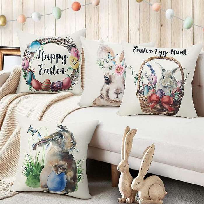 Spring Easter Pillow Covers 18X18 Set of 4, Decorations Farmhouse Throw Pillows, Cushion Case for Co