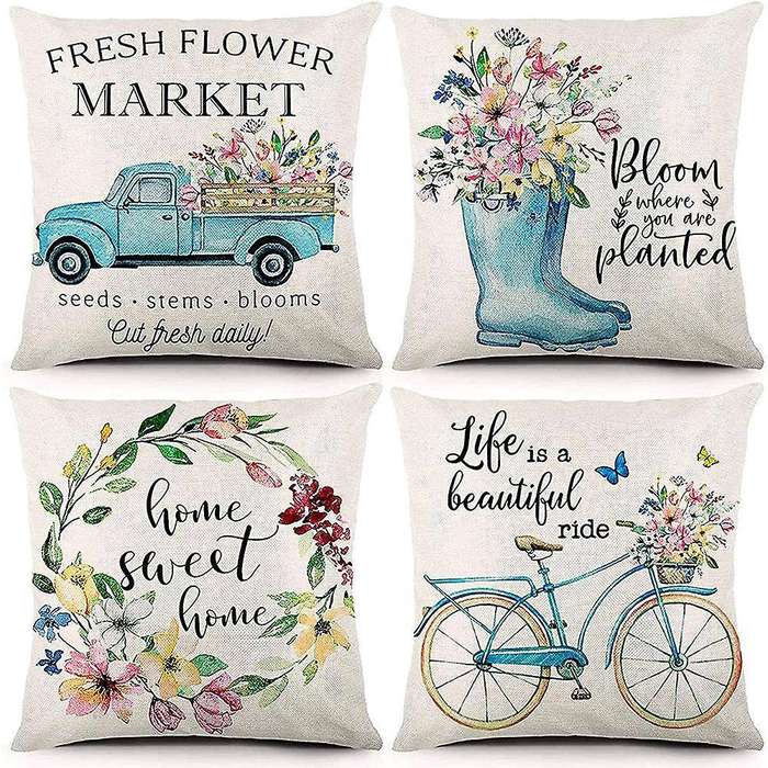 Spring Pillow Covers 18x18inch Throw Pillow Case 4, Farmhouse Cushion Case Home Decor