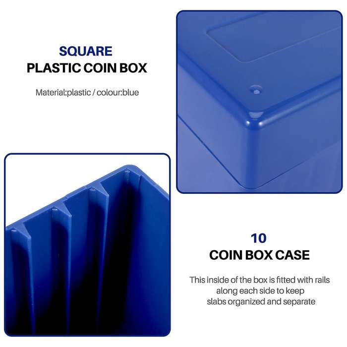 Square Plastic 10 Coin Capacity Holder Slab Storage Box Case Fit Compatible PCCB NGC