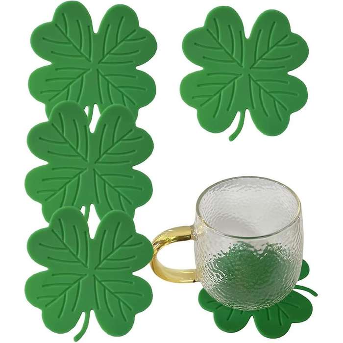 St. 'S Day Drink Coasters Shamrock Irish Green Absorbent Cup Coaster Tabletop for Home Office Party