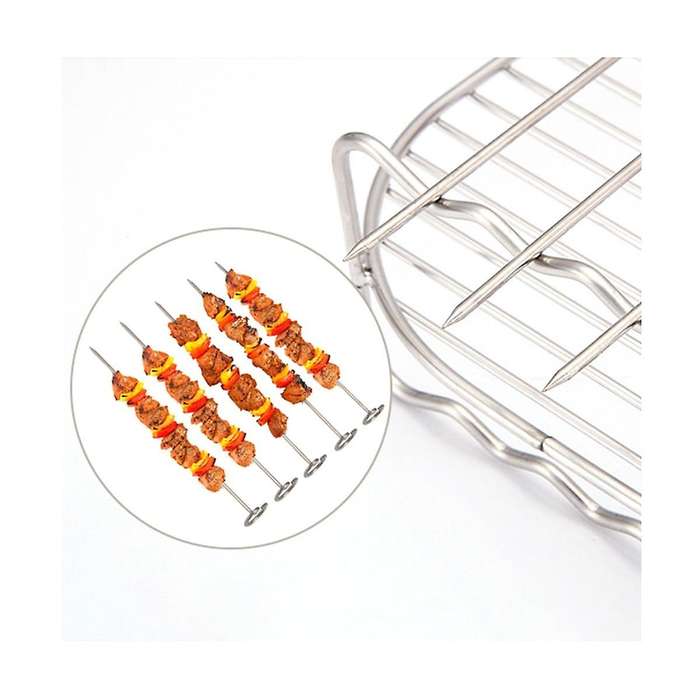 Stainless Steel Airfryers Three Layer Rack Versatile Square Roasting Grill with Skewers Baking Tray