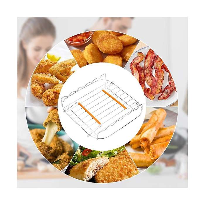 Stainless Steel Airfryer Grill Rack 8 Inch Versatile Square Roasting Grill with Skewers Baking Tray
