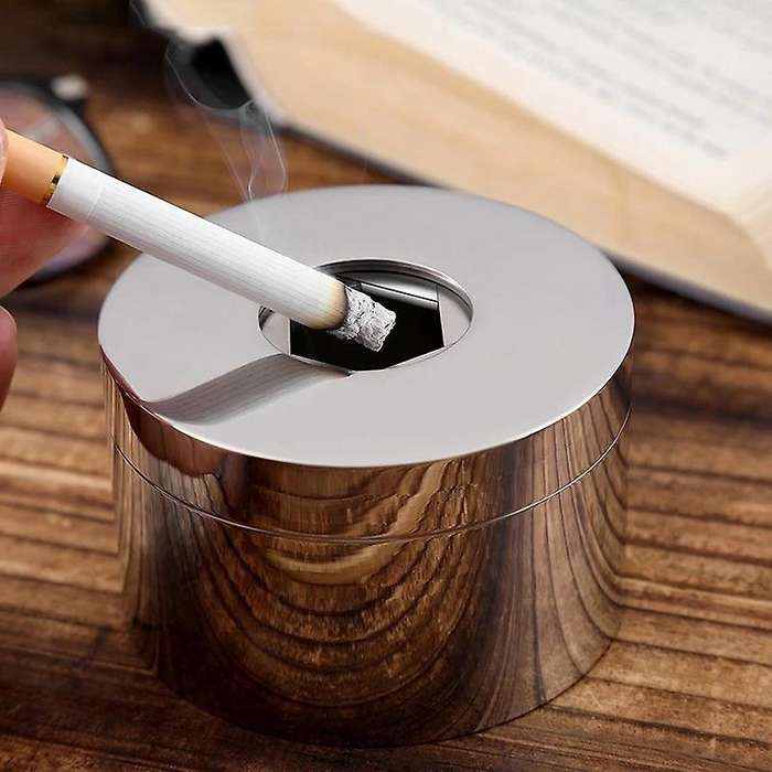 Stainless Steel Ashtray Anti Fly Ash Ashtray with Cover European Style Personality Trend Ashtray,Mat