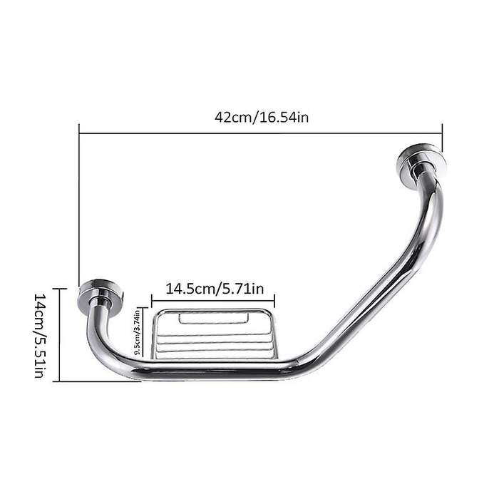 Stainless Steel Bathroom Grab Bar with Soap Holder Bathtub Safety Handle Bath Shower Tub Anti Slip H