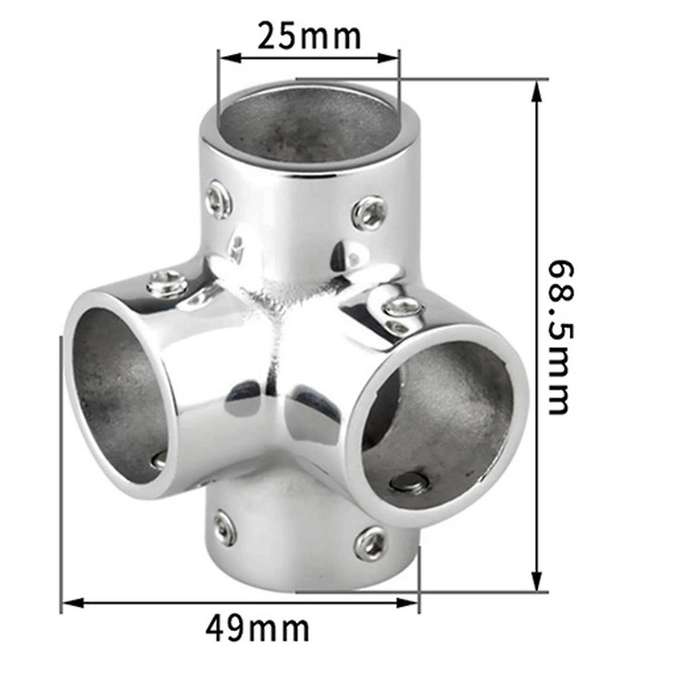 Stainless Steel Boat Tube Pipe 4 Way Connector for Ocean Yacht Dock Outdoor Awning Tube Fastener