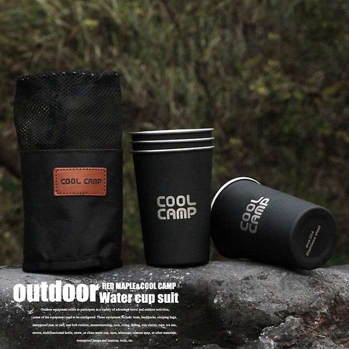 Stainless Steel Cup 350ML Metal Water Cup Coffee Cup Food Grade Cup Camping 4 Piece Set Cup Portable