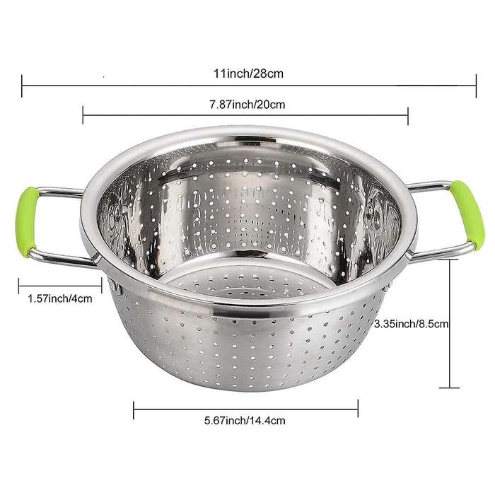 Stainless Steel Double-Handle Drain Basin Drain Basket for Washing Rice and Vegetable Kitchen Suppli