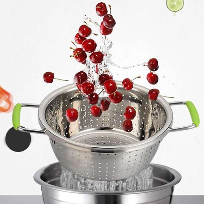 Stainless Steel Double-Handle Drain Basin Drain Basket for Washing Rice and Vegetable Kitchen Suppli