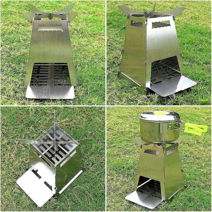 Stainless Steel Folding Camping Wood Stove, Lightweigt Portable Collapsible Wood Burning Stove for B