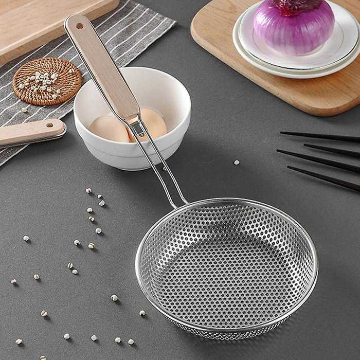 Stainless Steel Heavy-Duty Wooden Handle Deep-Fried Food Frying Filter Colander B