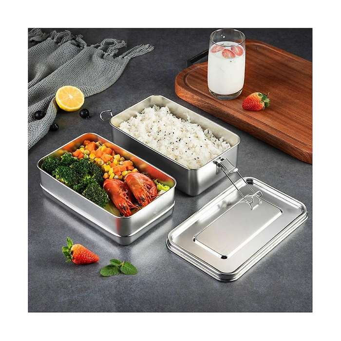 Stainless Steel Lunch Box Double Layers Bento Student Food Container Snack Storage Box Anti-leak Fru