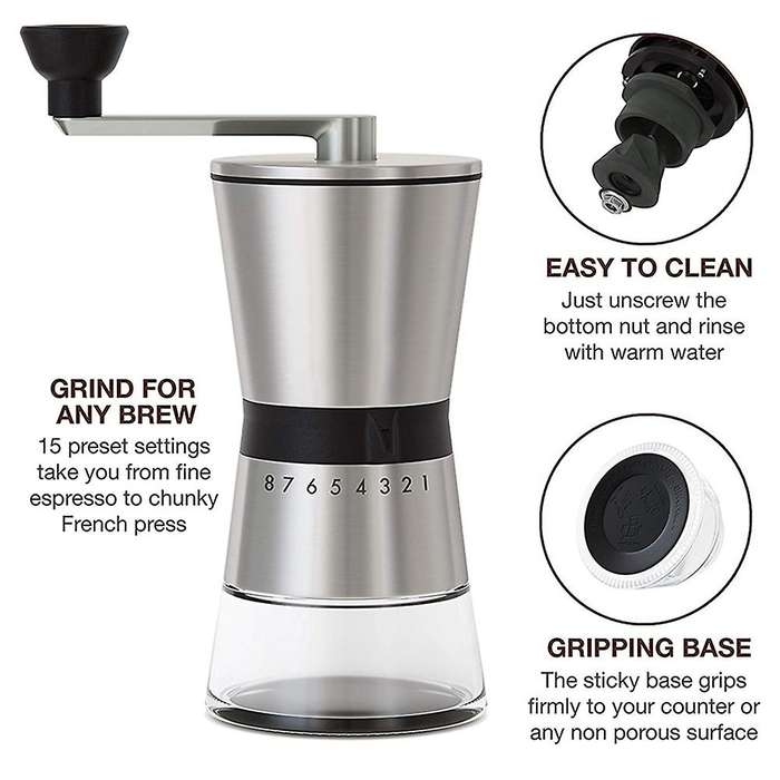 Stainless Steel Manual Coffee Grinder - Conical Ceramic Burr-Portable Hand Crank Mill Espresso Grin