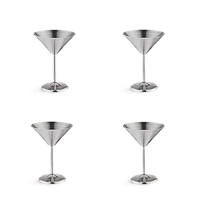 Stainless Steel Martini Glasses Set of 4, 8 Oz Metal Glasses, Unbreakable, Durable, Mirror Polished