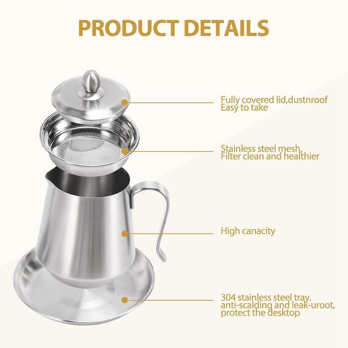 Stainless Steel Oil Storage Can,with Fine Mesh Filter,dust-proof Lid,stainless Steel Handle,for Cof