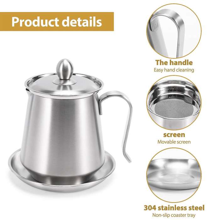 Stainless Steel Oil Storage Can,with Fine Mesh Filter,dust-proof Lid,stainless Steel Handle,for Cof