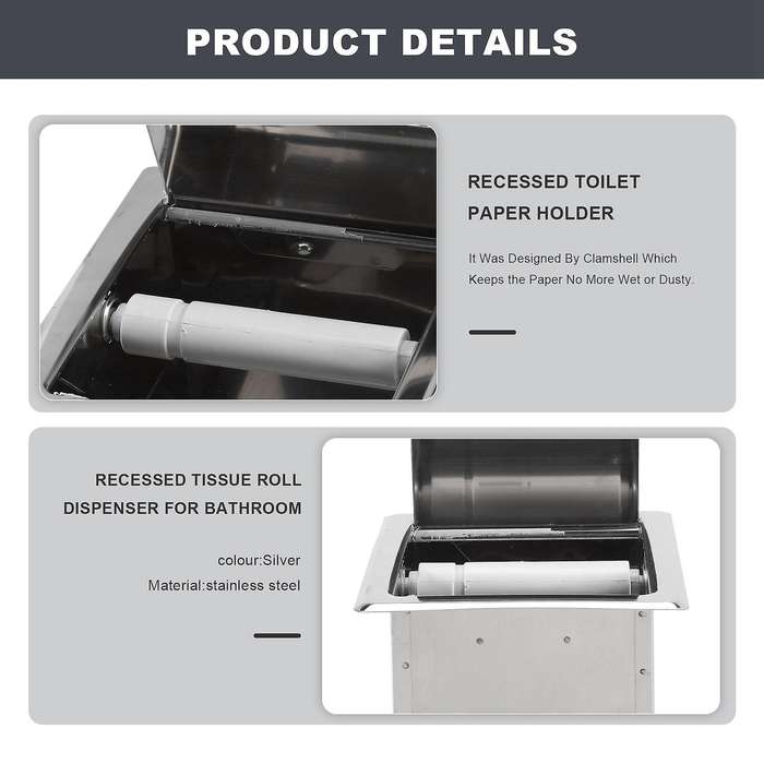 Stainless Steel Recessed Toilet Paper Holder Wall Toilet Paper Holder,Modern Style Toilet Paper Hol