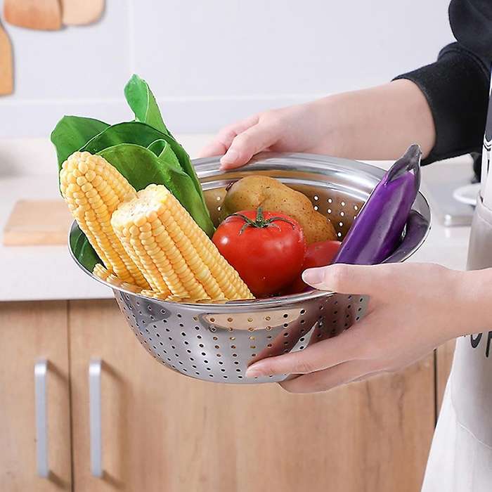 Stainless Steel Rice Sieve Filter, Fruit and Vegetable Drain Bowl Filter