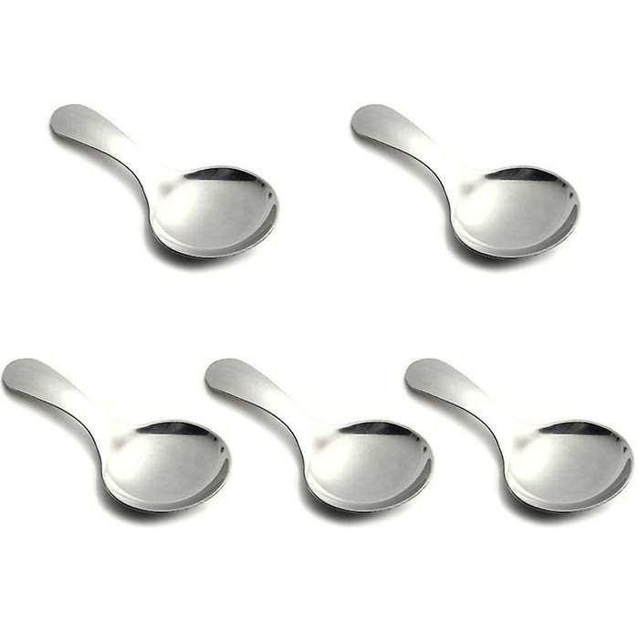Stainless Steel Serving Spoons with Short Handle for Ice Cream, Salt, Tea, Coffee, (silver, 5 Pcs)