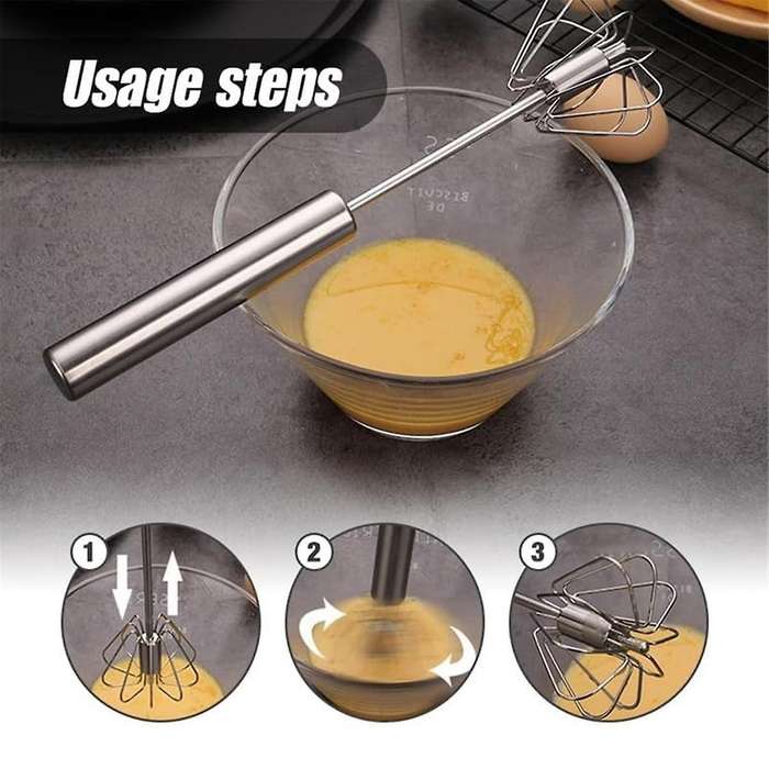 Stainless Steel Semi-Automatic Whisk, New Stainless Steel Egg Whisk Hand Push Rotary Whisk Blender