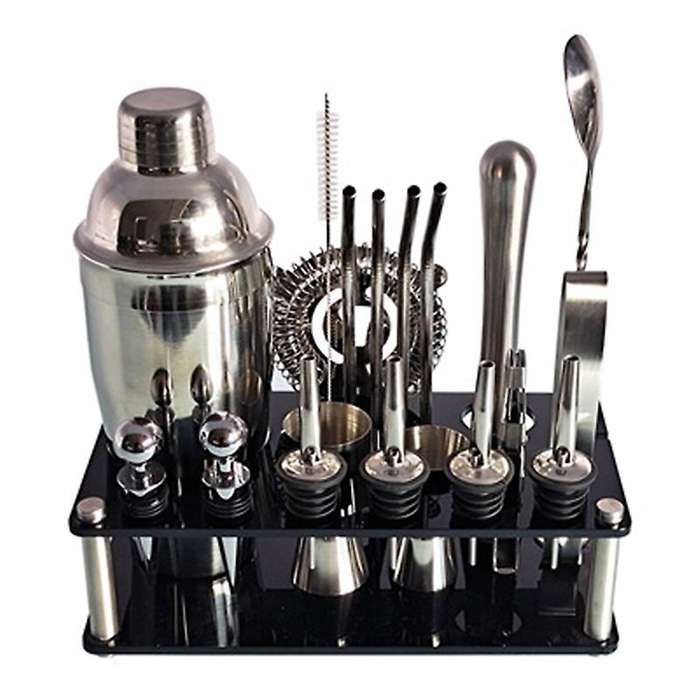 Stainless Steel Shaker Set Bartender Kit Boston Shaker Tool Set with Acrylic Stand and Bar Set