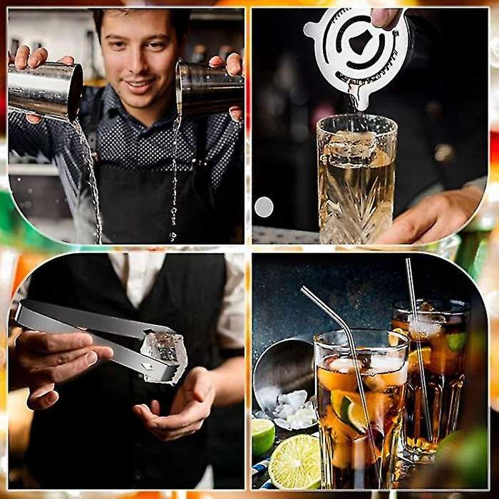 Stainless Steel Shaker Set Bartender Kit Boston Shaker Tool Set with Acrylic Stand and Bar Set