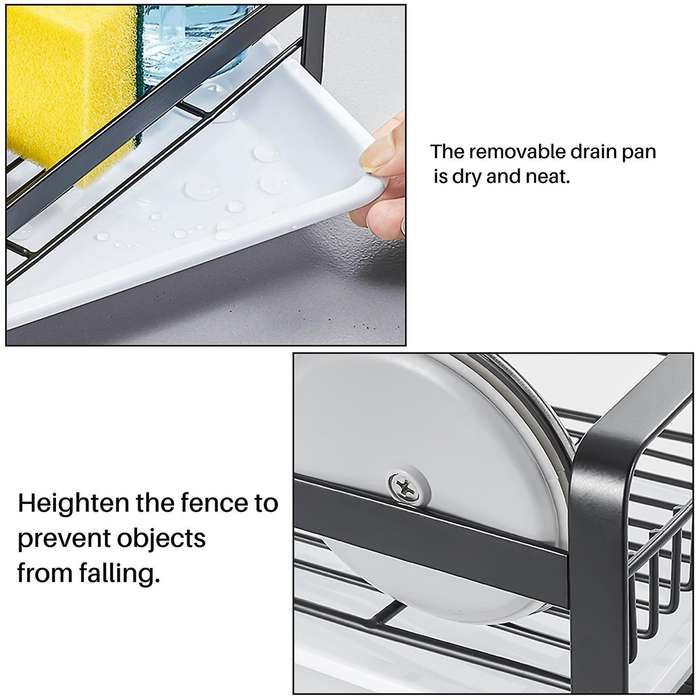 Stainless Steel Sponge Holder with Dishcloth Drying Rack, Kitchen Sink Organizer Tray Sponge Brush