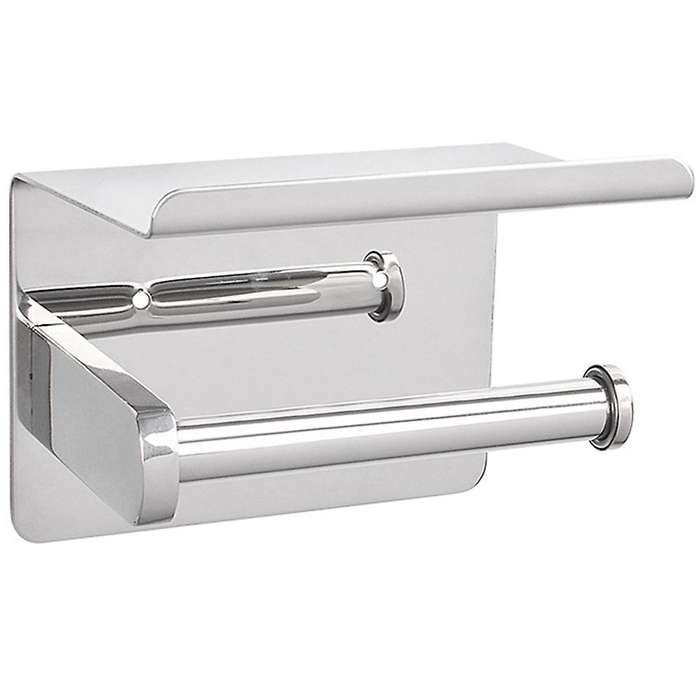 Stainless Steel Wall Mounted Paper Holder Bathroom Self-Adhesive Tissue Rack with Mobile Phone Hold