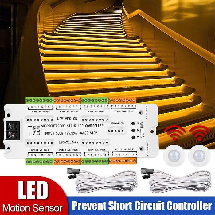 Stair LED Motion Sensor Light DC12V/24V Ladder Night Light 32 Channels Prevent Short Circuit Control